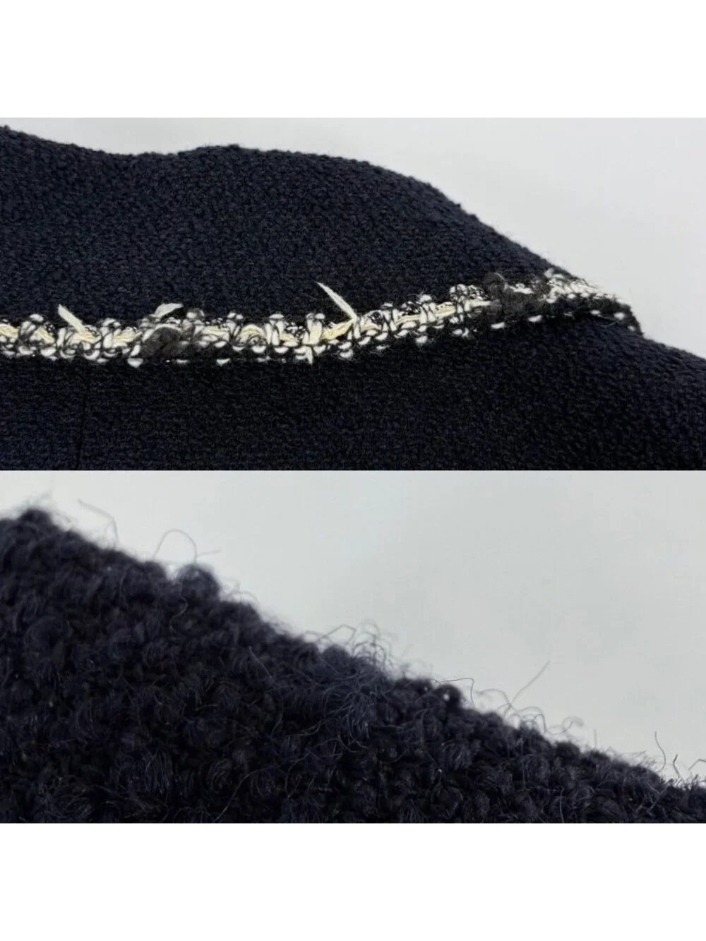Chanel Tailored Jacket CC Logo Emblem 38 Navy Wool Cotton Spring Autumn